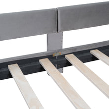 Load image into Gallery viewer, iRerts Upholstered Twin Platform Bed Frame, Velvet Twin Daybed Frame with Classic Stripe Shaped Headboard and Footboard, Wood Twin Size Sofa Bed for Kids Girls Boys, No Box Spring Needed, Gray