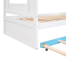 Load image into Gallery viewer, iRerts Twin Over Twin Bunk Bed with Trundle, Solid Wood Bunk Beds Twin over Twin with Storage Cabinet, Stairs and Ladders, Twin Bunk Beds for Kids Teens Bedroom, White/Blue