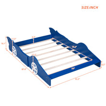 Load image into Gallery viewer, iRerts Race Car Shaped Full Bed Frame, Wood Full Platform Bed Frame for Kids Toddlers, Children Full Size Platform Bed with Wheels, Wooden Slats, No Box Spring Needed, Blue