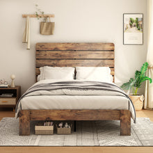 Load image into Gallery viewer, iRerts Queen Platform Bed Frame with Headboard, Wood Queen Bed Frame for Adults Teens, Industrial Bed Frames Queen Size with Large Under Bed Storage, Noise Free, No Box Spring Needed, Dark Brown