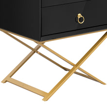 Load image into Gallery viewer, iRerts Nightstand with Charging Station, Modern End Side Table with 2 Drawers, Golden Handle and USB Charging Ports, Wood Night Stands Bedside Table for Bedroom Living Room, Black