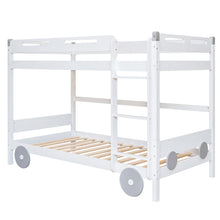 Load image into Gallery viewer, iRerts Wood Twin over Twin Bunk Bed, Car-Shaped Bunk Beds for Kids Boys Girls, Convertible Bunk Beds Twin over Twin with Wheels, Full-Length Guardrail, Ladder, No Box Spring Needed, White