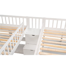 Load image into Gallery viewer, iRerts Twin & Twin Loft Bed with Desk, Wood Kids Loft Bed Twin Size with Shelves and Storage Staircase, Modern Twin Loft Bed Frame for Boys Girls Teens Adults, Versatile Loft Bed for Bedroom, White