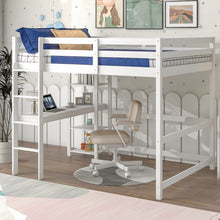 Load image into Gallery viewer, iRerts Wooden Loft Bed with Desk and Shelves, Full Loft Bed Frame for Kids Teens Adults, Full Loft Bed with Ladder and Guardrail, Loft Bed Frame Full for Bedroom Dormitory, No Box Spring Needed, White