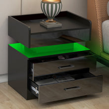 Load image into Gallery viewer, Modern Night Stand with LED Lights and Charging Station, Nightstand with Storage Drawers and Remote Control, With Adjustable 16-Color LED Lights