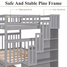 Load image into Gallery viewer, iRerts Bunk Beds Full over Full, Wood Bunk Bed for Kids Teens Adults, Full Over Full Bunk Bed with 2 Drawers and Staircases, Convertible into 2 Beds, Modern Bunk Beds for Bedroom Dorm, Gray