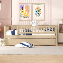 Load image into Gallery viewer, iRerts Daybed with Trundle Included, Wood Twin Daybed Frame for Kids Teens Adults, Twin Size Daybed Frame with Fence Guardrails, Twin Size Platform Bed Frame for Bedroom, No Box Spring Needed, Natural