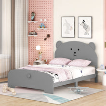 Load image into Gallery viewer, iRerts Wood Full Platform Bed Frame with Bear-shaped Headboard and Footboard, Kids Full Bed Frame for Boys Girls with Slats Support, Full Bed Frames No Box Spring Needed for Bedroom, Gray