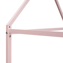 Load image into Gallery viewer, iRerts Twin Size Metal House Bed with Trundle, Kids Twin Bed Frame with Roof and Metal Slats, Twin Size Platform Bed Frame for Kids Bedroom, No Box Spring Needed, Pink