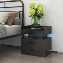 Load image into Gallery viewer, iRerts Nightstand for Bedroom, Wood End Side Table with Charging Station, USB Ports, 16 LED Lights, 2 Storage Drawers, Modern Bedside Table LED Nightstand for Bedroom Living Room, Black