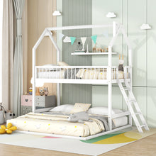 Load image into Gallery viewer, iRerts Twin Over Twin Bunk Bed with Extending Trundle, Wood Bunk Bed Twin Over Twin with Ladder and Roof, Versatility Kids Bunk Bed No Box Spring Needed for Boys Girls Bedroom Furniture, White