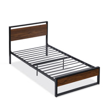 Load image into Gallery viewer, iRerts Twin Platform Bed Frame with Headboard, Industrial Metal Twin Bed Frame with Slat Support, Modern Bed Frame Twin Size for Adults Teens Kids Bedroom, No Box Spring Needed, Brown