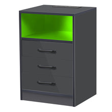 Load image into Gallery viewer, iRerts Side Table with Wireless Charging Station, Wood Nightstand with Drawers and LED Lights, Bedside Table with Plug Outlets, 2 USB Ports, Modern End Side Table for Bedroom Living Room Office, Gray