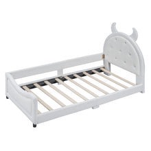Load image into Gallery viewer, iRerts Twin Size Upholstered Daybed Frame for Kids, Teddy Fleece Twin Platform Bed Frame with OX Hor Shaped Headboard and Footboard, Wood Twin Size Sofa Bed for Girls Boys, White