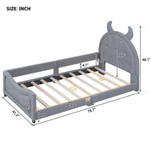 Load image into Gallery viewer, iRerts Twin Size Upholstered Daybed Frame for Kids, Teddy Fleece Twin Platform Bed Frame with OX Hor Shaped Headboard and Footboard, Wood Twin Size Sofa Bed for Girls Boys, Gray