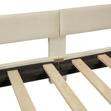 Load image into Gallery viewer, iRerts Upholstered Twin Platform Bed Frame, Velvet Twin Daybed Frame with Classic Stripe Shaped Headboard and Footboard, Wood Twin Size Sofa Bed for Kids Girls Boys, No Box Spring Needed, Beige