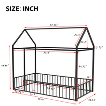 Load image into Gallery viewer, iRerts Twin Bed Frame Floor Bed, Metal Kids Twin Bed Frame with House Roof Frame, Floor Twin Bed Frame for Toddlers Girls Boys Bedroom, House Floor Bed Frame with Fence Guardrails, Black