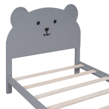 Load image into Gallery viewer, iRerts Twin Bed Frame for Kids Boys Girls, Wood Twin Platform Bed Frame with Bear-shaped Headboard and Footboard, Bed Frame Twin Size with Slats Support, No Box Spring Needed, Gray