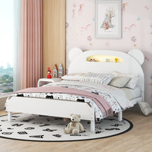 Load image into Gallery viewer, iRerts Kids Full Bed Frame, Wood Full Size Platform Bed Frame with Bear-shaped Headboard, Motion Activated Night Lights, Full Bed Frames for Girls Boys Bedroom, No Box Spring Needed, White