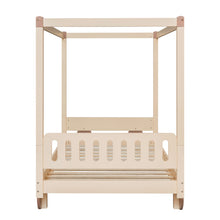 Load image into Gallery viewer, iRerts Wood Twin Size Canopy Bed, Car-Shaped Twin Platform Bed Frame for Kids Toddlers Boys Girls, Cute Kids Twin Bed Frame with Slats Support for Kids Bedroom, No Box Spring Needed, Natural