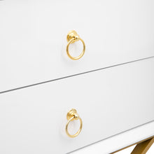 Load image into Gallery viewer, iRerts Nightstand with Charging Station, Modern End Side Table with 2 Drawers, Golden Handle and USB Charging Ports, Wood Night Stands Bedside Table for Bedroom Living Room, White