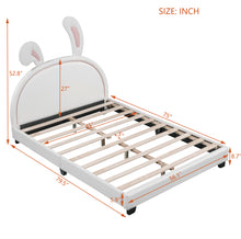Load image into Gallery viewer, iRerts Full Bed Frame, Cute Full Size Upholstered Leather Platform Bed Frame with Rabbit Headboard, Full Platform Bed Frame for Kids Teens, Platform Bed Full for Bedroom, No Box Spring Needed, White