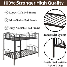 Load image into Gallery viewer, iRerts Twin Over Twin Bunk Bed, Metal Bunk Bed Twin Over Twin for Kids Teens Adults, 2 in 1 Convertible Bunk Bed with Safety Guard Rails, Twin Bunk Bed for Small Rooms Bedroom Dormitory, Black