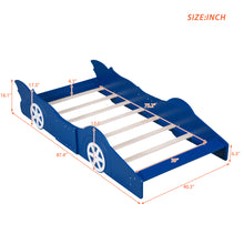 Load image into Gallery viewer, iRerts Race Car Shaped Twin Bed Frame, Wood Twin Platform Bed Frame for Kids Toddlers, Children Twin Size Platform Bed with Wheels, Wooden Slats, No Box Spring Needed, Blue