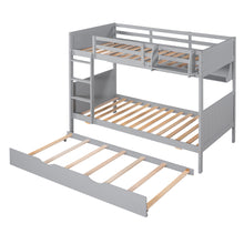 Load image into Gallery viewer, iRerts Twin Over Twin Bunk Bed with Trundle, Wood Twin Bunk Bed with Shelves for Kids Teens Adults, Separable Bunk Bed Twin Over Twin Convertible to 3 Twin Beds, Modern Bunk Bed for Bedroom, Gray