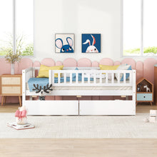 Load image into Gallery viewer, iRerts Daybed with Storage Drawers, Wood Twin Daybed Frame for Kids Teens Adults, Twin Size Daybed Frame with Fence Guardrails, Twin Size Platform Bed Frame for Bedroom, No Box Spring Needed, White