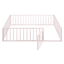 Load image into Gallery viewer, iRerts Queen Floor Bed Frame, Metal Queen Size Montessori Floor Bed Frame with Fence and Door, Kids Toddler Floor Bed Frame Queen Size for Girls Boys, Twin Bed Frame without Bed Slats, Pink