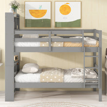 Load image into Gallery viewer, iRerts Twin Over Twin Bunk Bed, Convertible to 2 Beds Wood Twin Bunk Bed for Kids Teens Adults, Bunk Bed Twin Over Twin with Bookcase Headboard, Safety Rail and Ladder, Grey