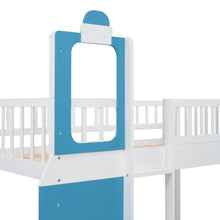 Load image into Gallery viewer, iRerts Wood Kids Loft Bed for Boys Girls, Train Shape Twin Size Loft Bed Frame with Window, Ladders and Guardrails, Spacious Under Bed Space, Playhouse Twin Loft Beds Bedroom Furniture, Blue
