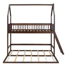 Load image into Gallery viewer, iRerts Twin Over Twin Bunk Bed with Extending Trundle, Wood Bunk Bed Twin Over Twin with Ladder and Roof, Versatility Kids Bunk Bed No Box Spring Needed for Boys Girls Bedroom Furniture, Espresso