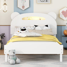 Load image into Gallery viewer, iRerts Kids Twin Bed Frame, Wood Twin Size Platform Bed Frame with Bear-shaped Headboard, Motion Activated Night Lights, Twin Bed Frames for Girls Boys Bedroom, No Box Spring Needed, White