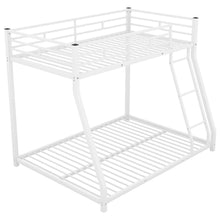Load image into Gallery viewer, iRerts Metal Bunk Bed Twin Over Full, Heavy Duty Low Bunk Beds for Kids Teens Adults, Twin Over Full Bunk Bed with Slats Support, No Box Spring Needed, Floor Bunk Bed for Bedroom Dorm, White