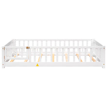 Load image into Gallery viewer, iRerts Twin size Floor Platform Bed, Wood Twin Floor Bed Frame for Kids Toddlers, Low Floor Twin Size Bed Frame with Fence Guardrail and Door, kids Twin Bed for Boys Girls, No Box Spring Needed, White