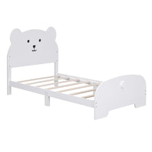 Load image into Gallery viewer, iRerts Twin Bed Frame for Kids Boys Girls, Wood Twin Platform Bed Frame with Bear-shaped Headboard and Footboard, Bed Frame Twin Size with Slats Support, No Box Spring Needed, White