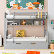 Load image into Gallery viewer, iRerts Twin Over Twin Bunk Bed with Trundle, Wood Twin Bunk Bed with Shelves for Kids Teens Adults, Separable Bunk Bed Twin Over Twin Convertible to 3 Twin Beds, Modern Bunk Bed for Bedroom, Gray