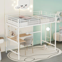 Load image into Gallery viewer, iRerts Metal Loft Bed with Desk, Twin Loft Bed Frame with Metal Grid for Kids Teens Adults, Twin Loft Bed with Ladder Guardrail, Loft Bed Frame Twin for Bedroom Dormitory, No Box Spring Needed, White