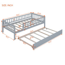 Load image into Gallery viewer, iRerts Daybed with Trundle Included, Wood Twin Daybed Frame for Kids Teens Adults, Twin Size Daybed Frame with Fence Guardrails, Twin Size Platform Bed Frame for Bedroom, No Box Spring Needed, Gray
