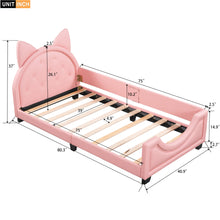 Load image into Gallery viewer, iRerts Twin Bed Frame, Cute Twin Size Upholstered Daybed with Cartoon Ears Headboard, Wood Daybed Platform Bed Frame for Kids Teens, Twin Platform Bed for Bedroom, No Box Spring Needed, Pink