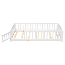 Load image into Gallery viewer, iRerts Twin size Floor Platform Bed, Wood Twin Floor Bed Frame for Kids Toddlers, Low Floor Twin Size Bed Frame with Fence Guardrail and Door, kids Twin Bed for Boys Girls, No Box Spring Needed, White