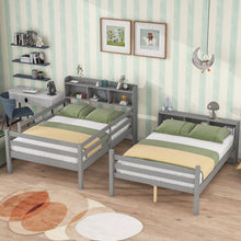 Load image into Gallery viewer, iRerts Wood Full Bunk Bed, Full Over Full Bunk Beds with Bookcase Headboard, Can Be Converted into 2 Beds, Bunk Bed Full Over Full for Kids Teens Bedroom, No Box Spring Required, Grey
