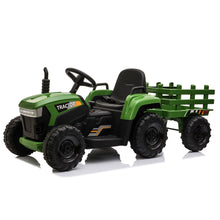 Load image into Gallery viewer, iRerts 12V Kids Ride On Tractor with Trailer, Battery Powered Electric Vehicles for Kids Boys Girls Gifts, Kids Ride on Toys with USB, Music, LED Lights, 3 Gear Shift Kids Electric Tractor
