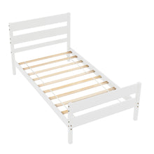Load image into Gallery viewer, iRerts Twin Size Wood Platform Bed Frame with Headboard, Solid Pine Wood Kids Bed Frame w/ Strong Slat Support, White