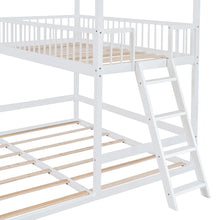 Load image into Gallery viewer, iRerts Twin Over Twin Bunk Bed with Extending Trundle, Wood Bunk Bed Twin Over Twin with Ladder and Roof, Versatility Kids Bunk Bed No Box Spring Needed for Boys Girls Bedroom Furniture, White