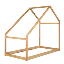 Load image into Gallery viewer, iRerts Twin House Bed with Roof, Wood Kids Twin Bed Frame House Bed, Toddler House Bed Frame for Boys Girls, Twin Floor Bed Frame for Kids Bedroom Living Room, Natural