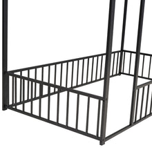 Load image into Gallery viewer, iRerts Twin Bed Frame Floor Bed, Metal Kids Twin Bed Frame with House Roof Frame, Floor Twin Bed Frame for Toddlers Girls Boys Bedroom, House Floor Bed Frame with Fence Guardrails, Black