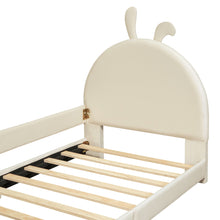 Load image into Gallery viewer, iRerts Upholstered Twin Daybed Frame for Kids, Velvet Twin Platform Bed Frame with Rabbit Ear Shaped Headboard and Footboard, Wood Twin Size Sofa Bed for Girls Boys, Beige